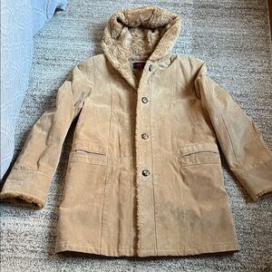 Gallery brown real suede Tan Faux Fur Lined Coat, medium woman